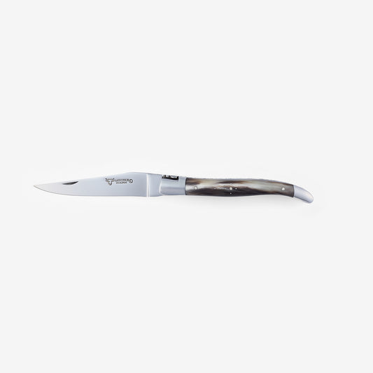 Laguiole en Aubrac Double Plated Brass & Stainless Plates Folding Knife, Solid Horn Handle, 4.75" - LaguioleEnAubracShop