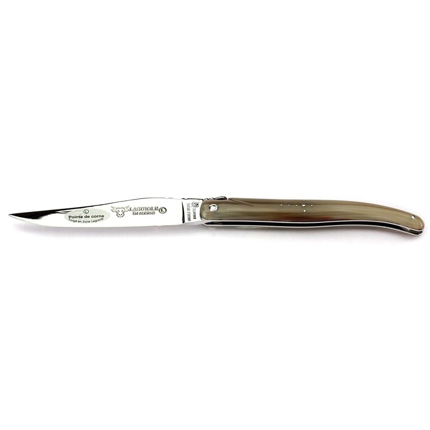 Laguiole en Aubrac Handcrafted Plated Multipurpose Knife, Full Solid Horn Handle, 4.75 inches - LaguioleEnAubracShop