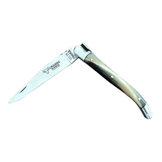 Laguiole en Aubrac Handcrafted Plated Multipurpose Knife with Shiny Bolsters, Solid Horn Handle, 3.5 inches - LaguioleEnAubracShop