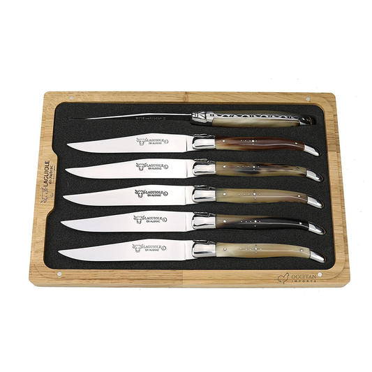 Laguiole en Aubrac Handcrafted Steak & Table Knife Set, Solid Horn Handle - LaguioleEnAubracShop