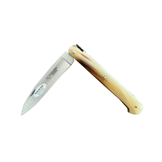 Laguiole en Aubrac Droit Luxury Multipurpose Knife With Handcarved Stainless Steel Spring, Brass Plates, Solid Horne Handle, 5.12-Inches - LaguioleEnAubracShop