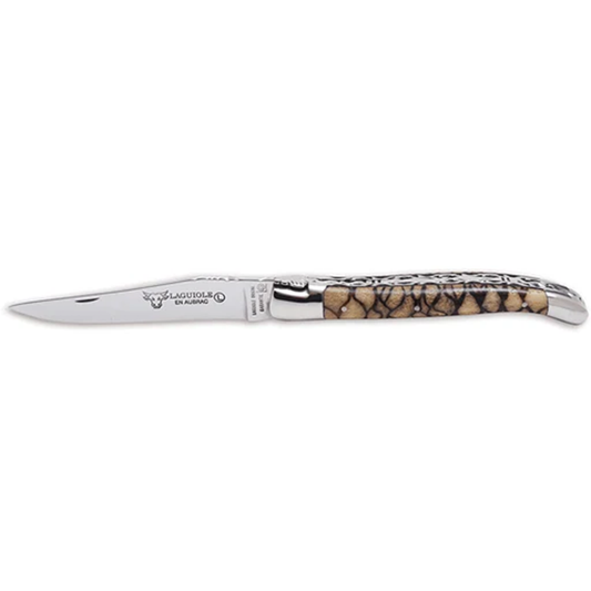 Laguiole en Aubrac Handcrafted Luxury Double Plates Multipurpose Knife with Striped Coral Tigre Handle,  4.75-inches - LaguioleEnAubracShop