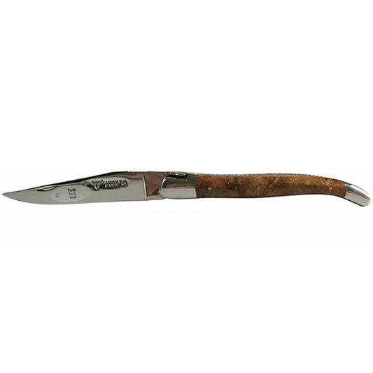 Laguiole en Aubrac Handcrafted Luxury Double Plates Multipurpose Knife with Teak Handle,  4.75-inches - LaguioleEnAubracShop