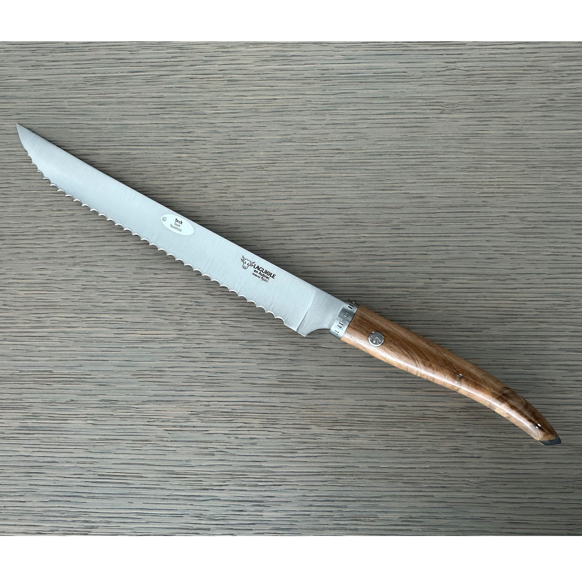 Laguiole en Aubrac Handcrafted Bread Knife, Teak Wood Handle, 9-in - LaguioleEnAubracShop