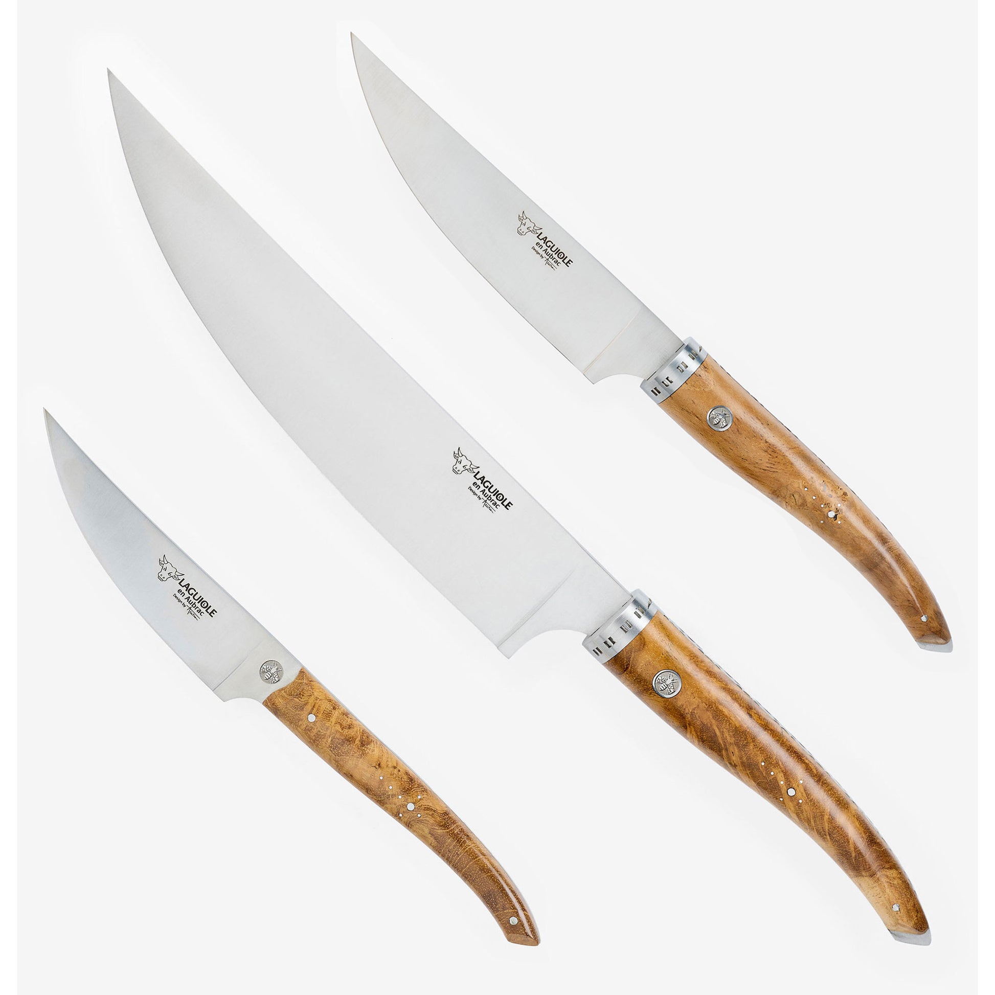 Laguiole en Aubrac Handcrafted Kitchen Knife Set, Teak Wood Handle - LaguioleEnAubracShop