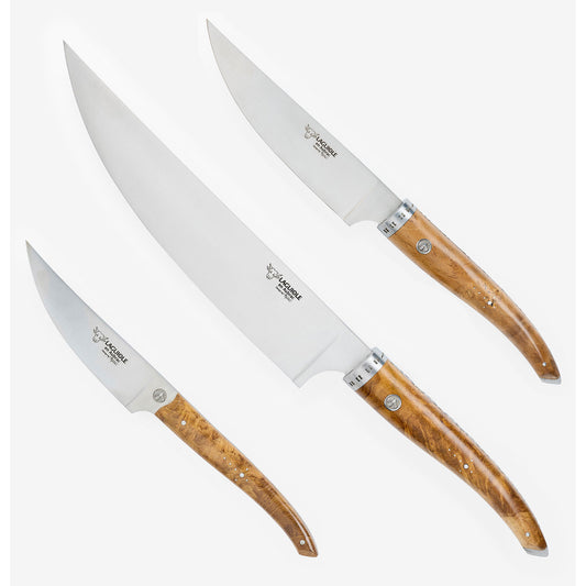 Laguiole en Aubrac Handcrafted Kitchen Knife Set, Teak Wood Handle - LaguioleEnAubracShop
