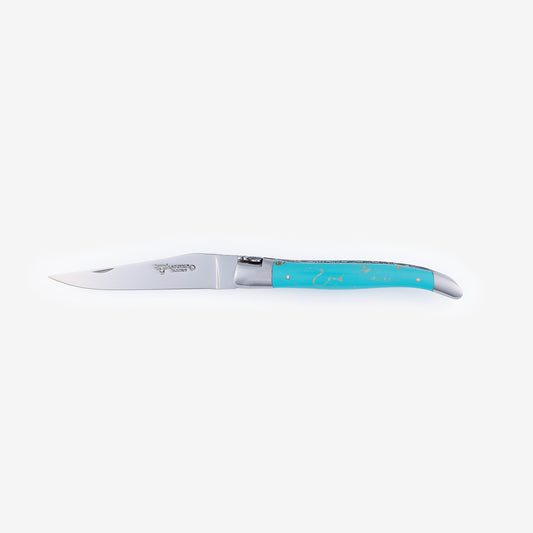 Laguiole en Aubrac Handcrafted Luxury Double Plated Multipurpose Knife with Turquoise Handle, 4.75-inches - LaguioleEnAubracShop