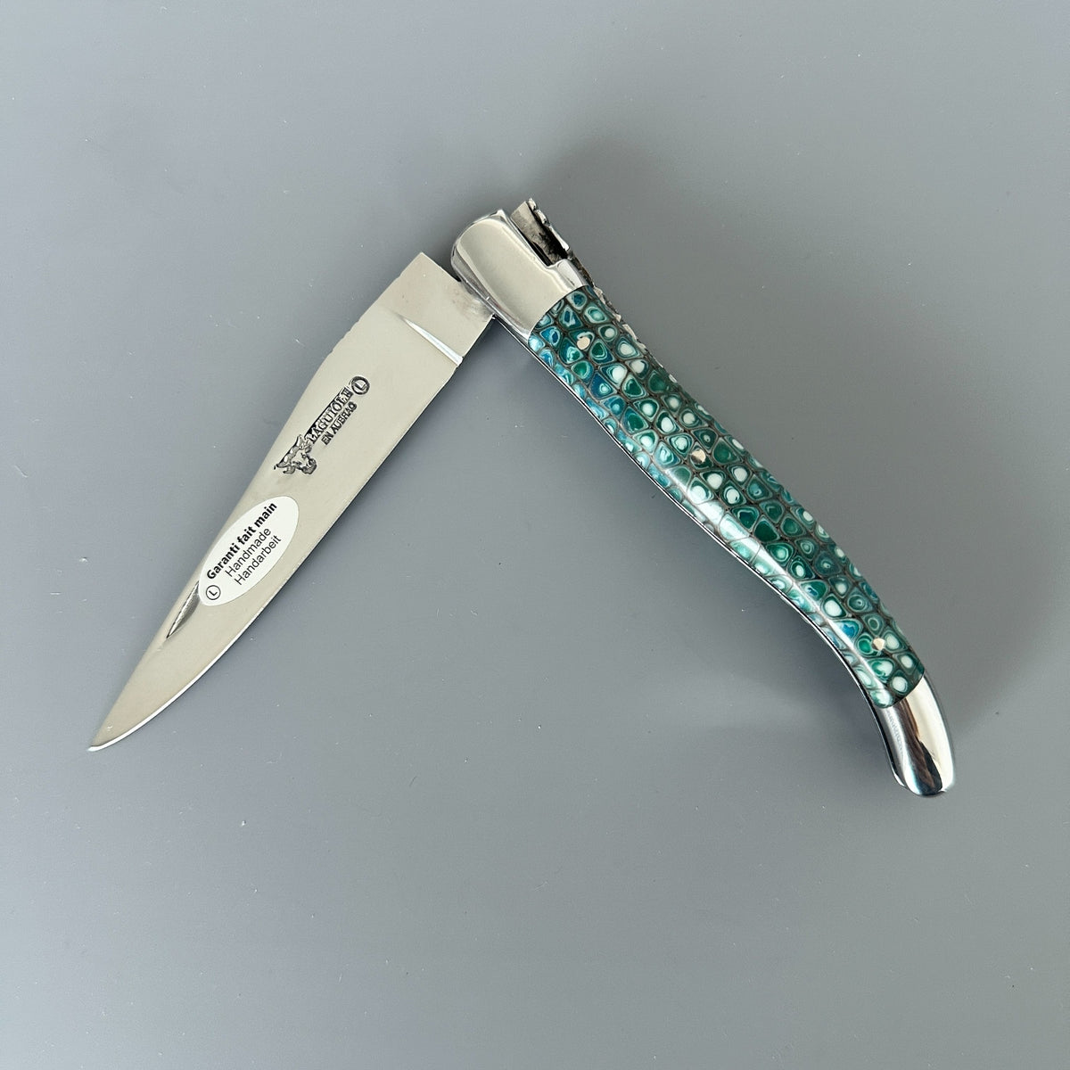 Laguiole en Aubrac Hand Carved Paperwaves Folding Knife, Blue