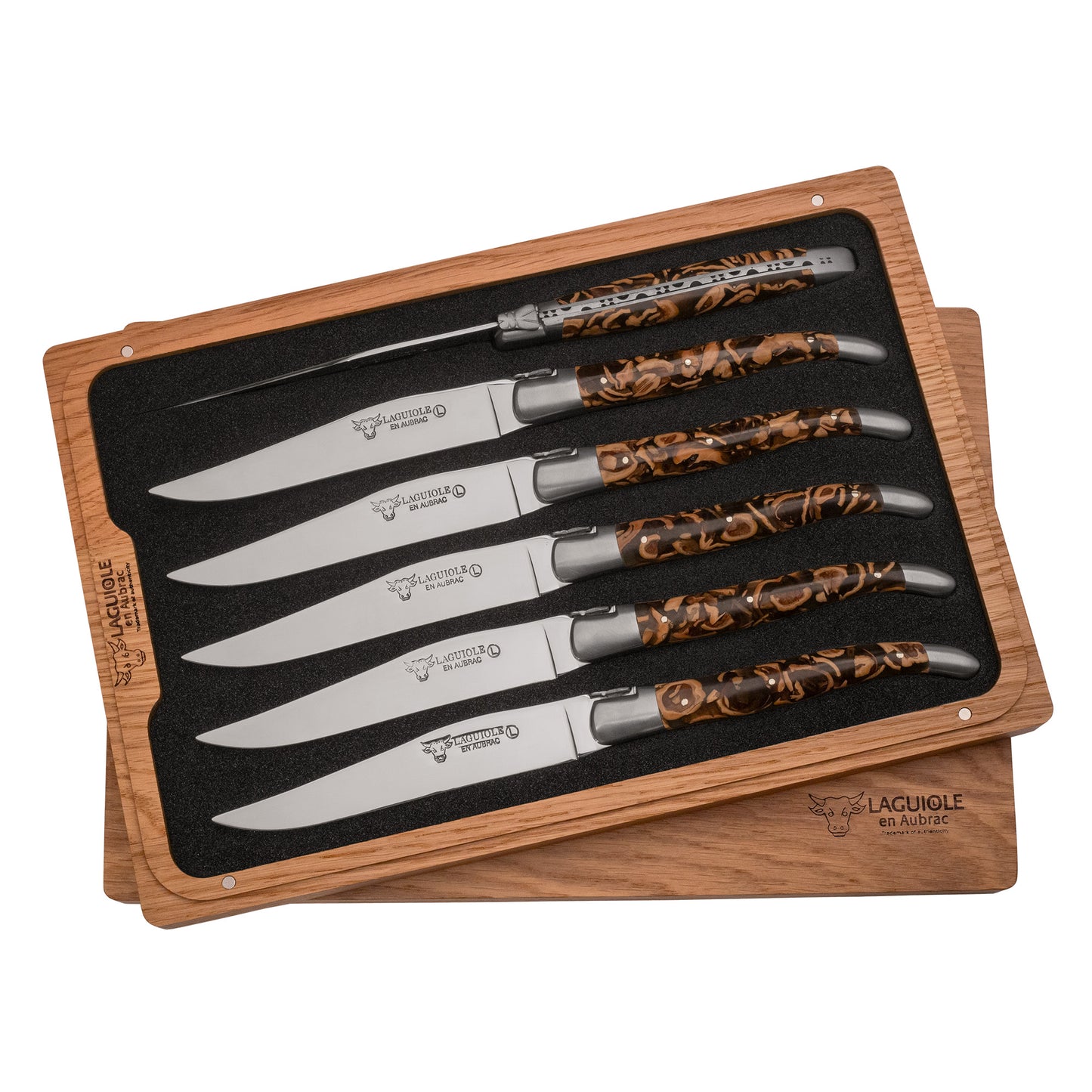 Laguiole en Aubrac Handcrafted Steak & Table Knife Set, Walnut Crust Handle - LaguioleEnAubracShop