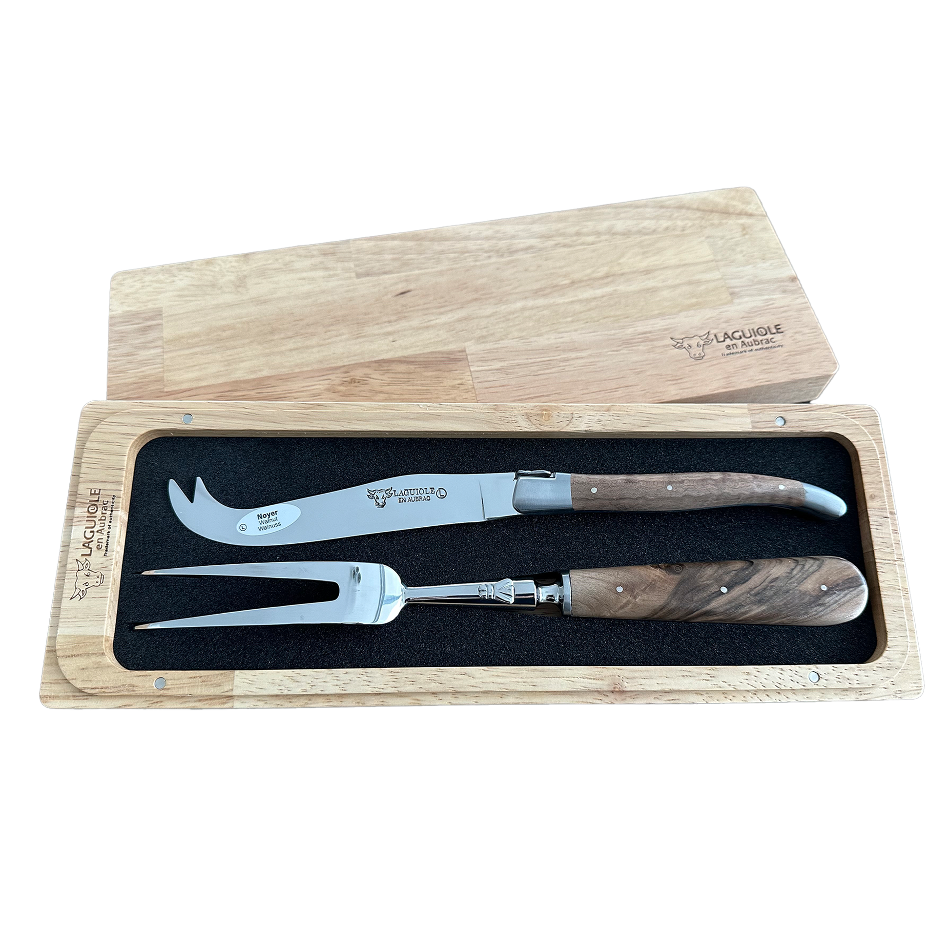 Laguiole en Aubrac Handcrafted Cheese Knife Set, Walnut Wood Handle - LaguioleEnAubracShop