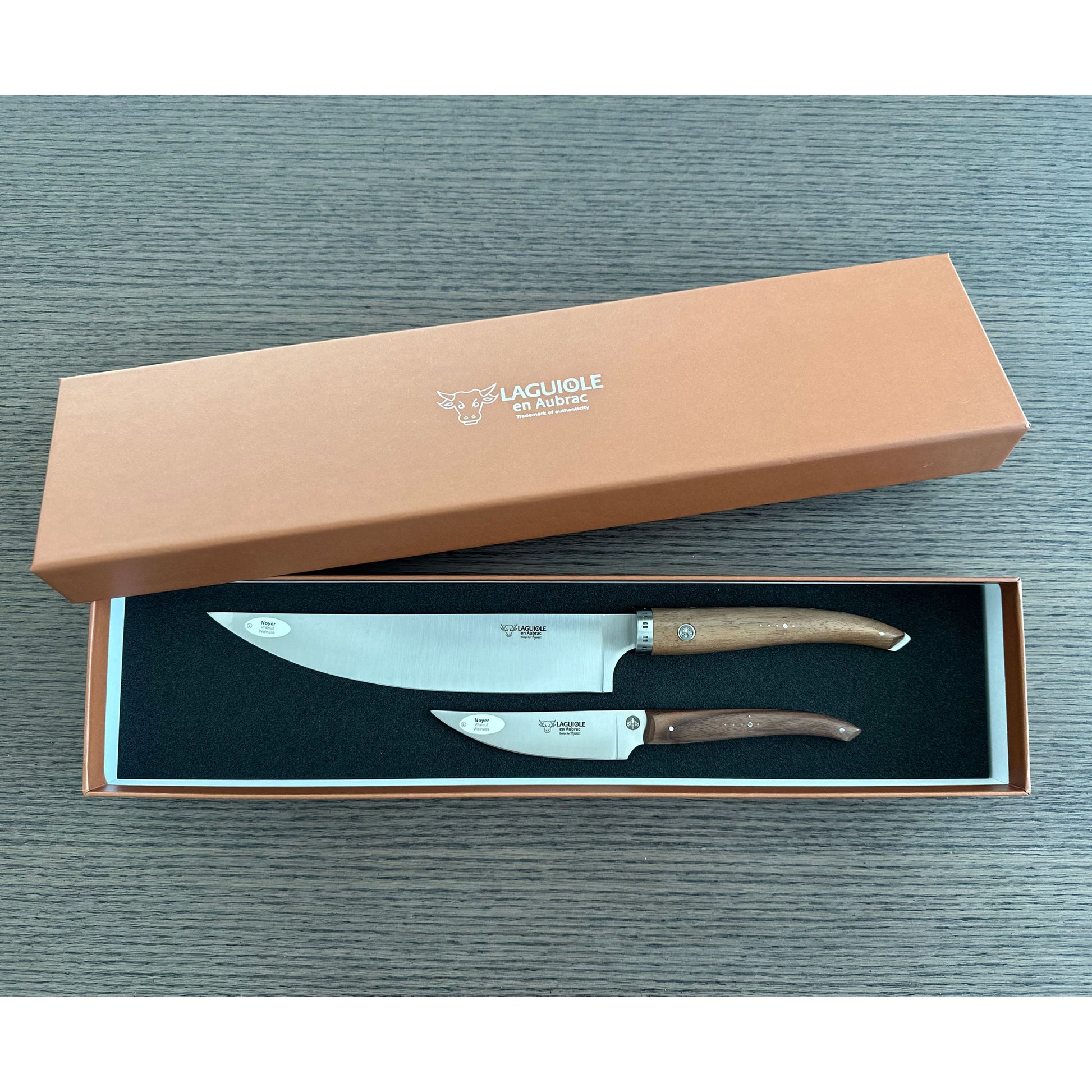 Laguiole en Aubrac Handcrafted Kitchen Knife Set, Walnut Wood Handle - LaguioleEnAubracShop