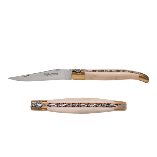 Laguiole en Aubrac Le Bijou Luxury Multipurpose Knife, 4.8-in (12cm), Warthog Tusk Handle, With  Brass Bolsters, And Two Copper Plates - LaguioleEnAubracShop