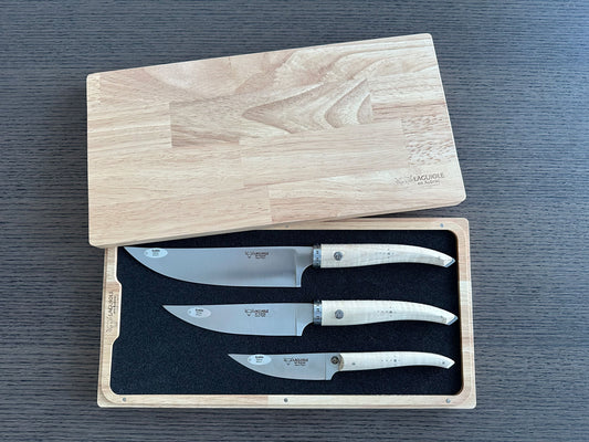 Laguiole en Aubrac Handcrafted Kitchen Knife Set, Wavy Maple Wood Handle - LaguioleEnAubracShop