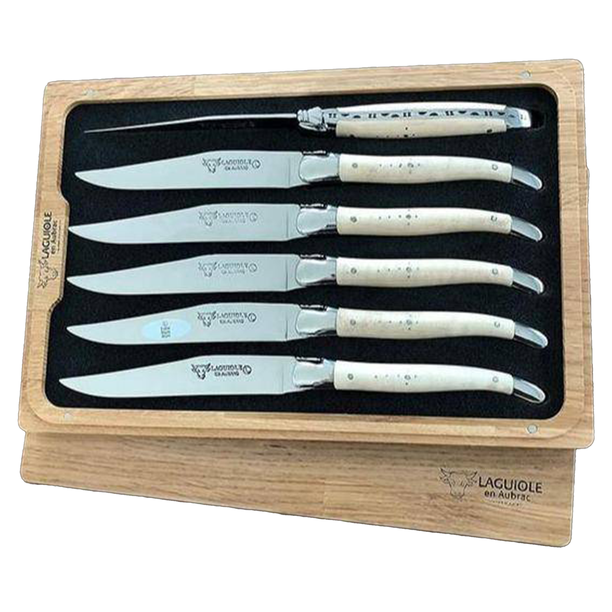 Laguiole en Aubrac Handcrafted Steak & Table Knife Set, Wavy Natural Maple Wood Handle - LaguioleEnAubracShop