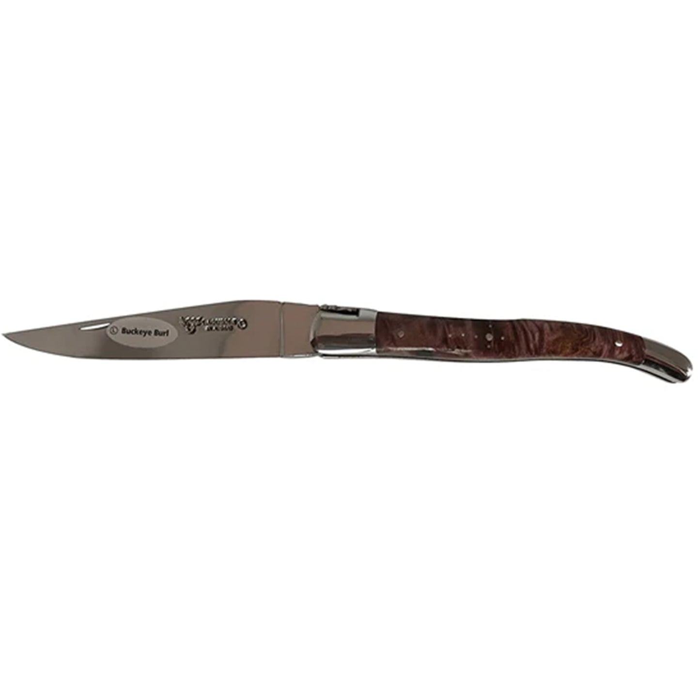 Laguiole en Aubrac Handcrafted Plates Multipurpose Knife, Wine Buckeye Burl Handle, 4.75 inches - LaguioleEnAubracShop