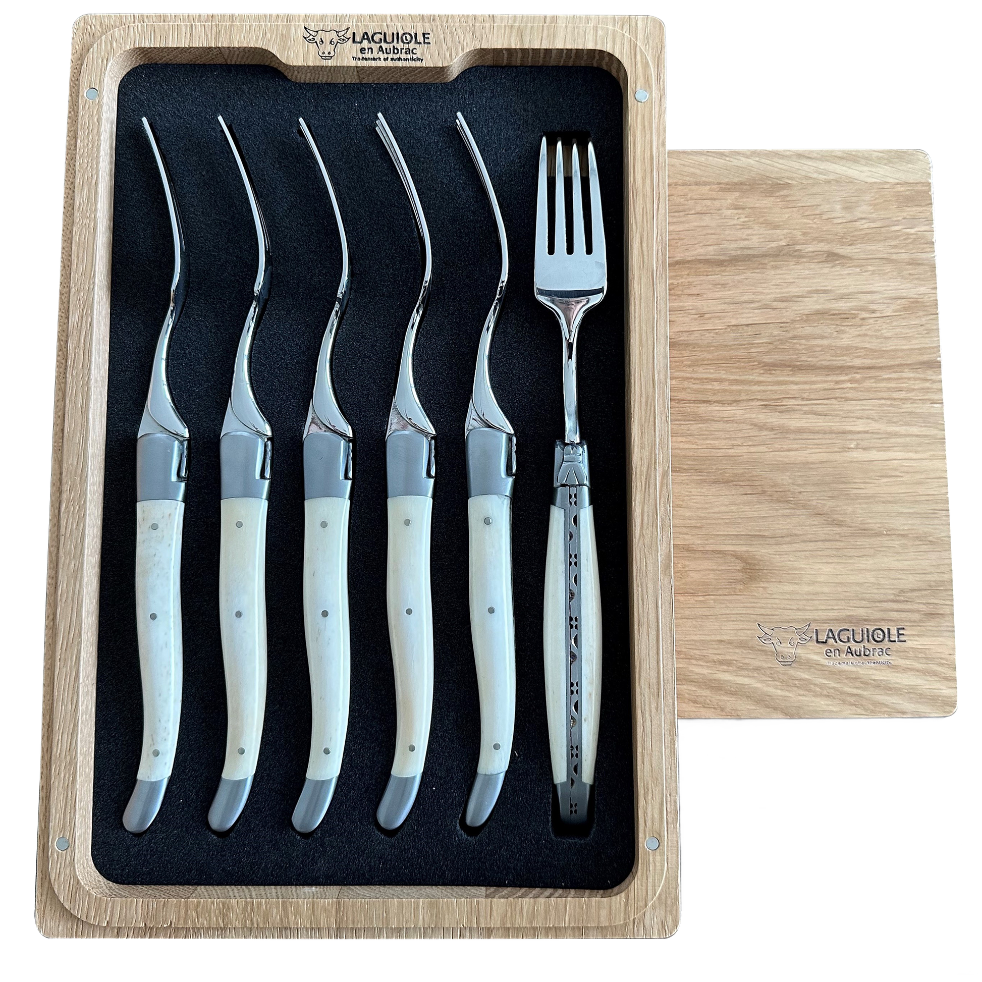 Laguiole en Aubrac Handcrafted Dinner Fork Set, Zebu Bone Handle - LaguioleEnAubracShop