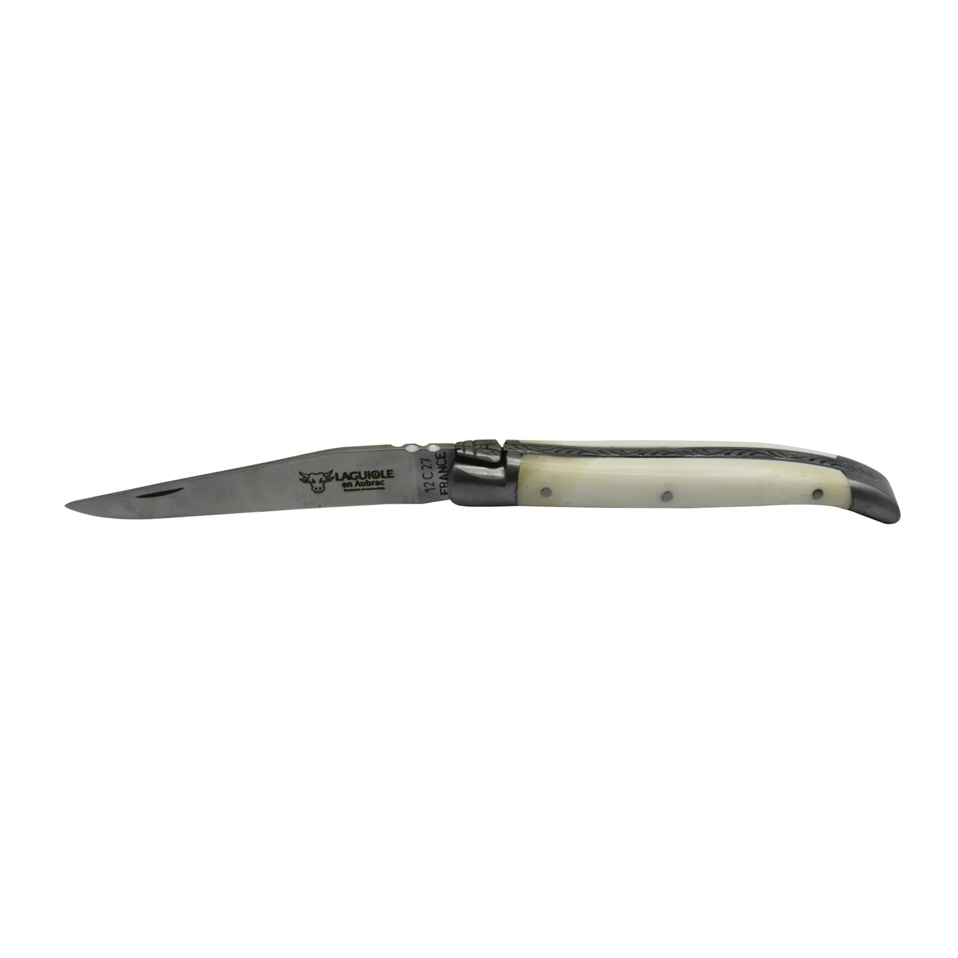 Laguiole en Aubrac Handcrafted Plated Multipurpose Knife, Zebu Bone, 3.5 inches - LaguioleEnAubracShop