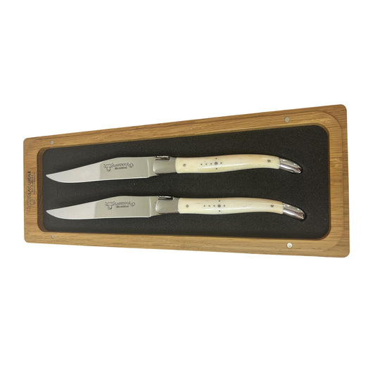 Laguiole en Aubrac Handcrafted Steak & Table Knife Set, Zebu Bone Handle - LaguioleEnAubracShop