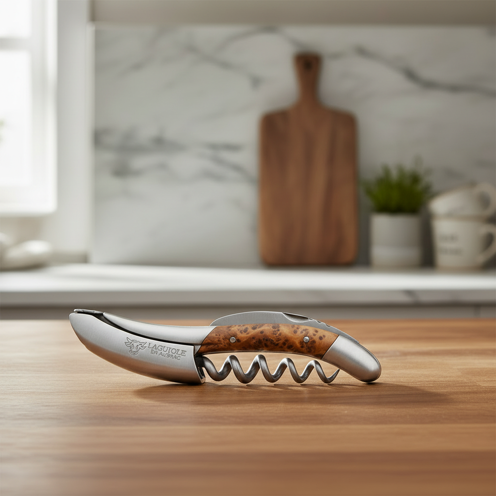 Handcrafted Sommelier Waiter's Corkscrew with Juniper Wood Handle by Laguiole en Aubrac