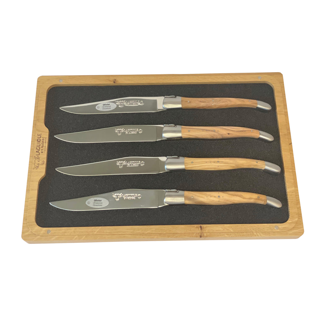 Laguiole en Aubrac Handcrafted Plated 4-Piece Steak Knife Set with Olivewood Handles - LaguioleEnAubracShop