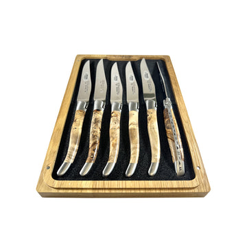 Laguiole en Aubrac Handcrafted Plated 6-Piece Steak Knife Set with Chesnut Burl Handles - LaguioleEnAubracShop