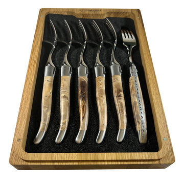 Laguiole en Aubrac Handcrafted Plated 6-Piece Fork Set with Chesnut Burl Handles - LaguioleEnAubracShop