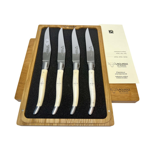 Laguiole en Aubrac Handcrafted Plated 4-Piece Steak Knife Set with Bone Handles - LaguioleEnAubracShop