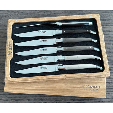Laguiole en Aubrac Handcrafted Plated 6-Piece Steak Knife Set With Mixed Corian Handles - LaguioleEnAubracShop