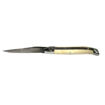 Laguiole en Aubrac Handcrafted Multilayer Damascus Double Plated Multipurpose Knife with Bone Handle, 4.75-Inches - LaguioleEnAubracShop
