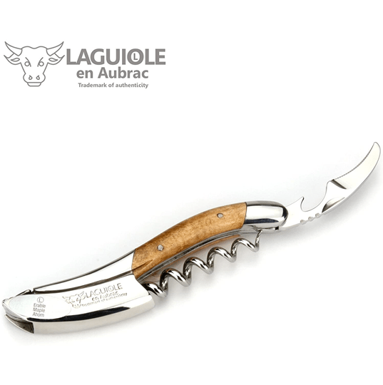 LaguLaguiole en Aubrac Sommelier Waiter's Corkscrew with Wavy Maple Wood Handle - LaguioleEnAubracShop