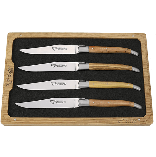 Laguiole en Aubrac Handcrafted Plated 4-Piece Steak Knife Set with Mixed French Woods Handles - LaguioleEnAubracShop
