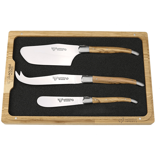 Laguiole en Aubrac Handcrafted 3-Piece Cheese Knife Set with Olivewood Handles - LaguioleEnAubracShop