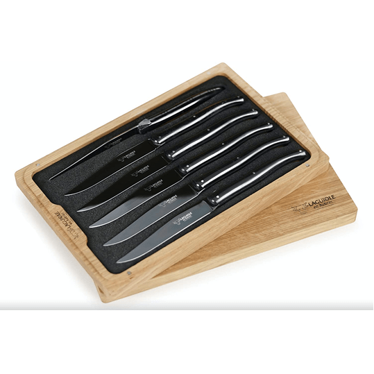 Laguiole en Aubrac Handcrafted Plated 6-Piece Steak Knife Set with Titanium Blades & Paper Stone Handles - LaguioleEnAubracShop