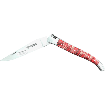 Laguiole en Aubrac Handcrafted Doble Plated Multipurpose Knife with Shiny Bolsters, Red Mollar Handle, 4.75 inches - LaguioleEnAubracShop