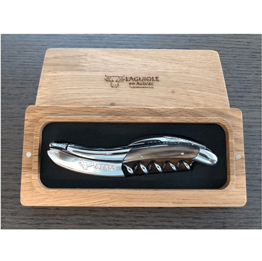 Laguiole en Aubrac Sommelier DeLuxe No 9  Waiter's Corkscrew with Solid Horn Handle - LaguioleEnAubracShop