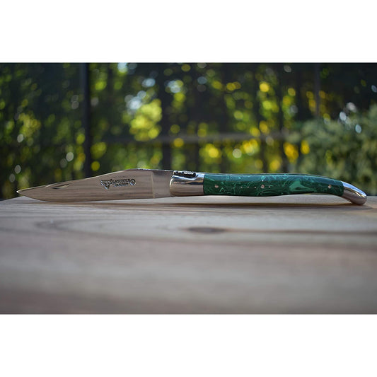 Laguiole en Aubrac Handcrafted Luxury Double Plated Folding Pocket Knife With Malachite Handle, 4.8-Inches - LaguioleEnAubracShop