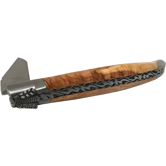 Laguiole en Aubrac Luxury Handcarved Plated Multipurpose Knife with Juniper Wood Handle, 4.75 inches - LaguioleEnAubracShop