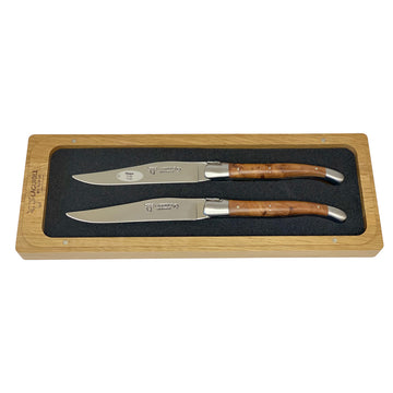 Laguiole en Aubrac Handcrafted Plated 2-Piece Steak Knife Set with Thuja / Cedar Wood Handles - LaguioleEnAubracShop