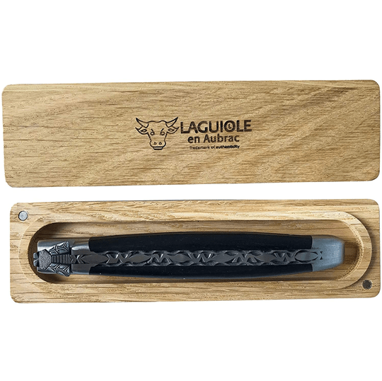 Laguiole en Aubrac Luxury Handcarved Plated Multipurpose Knife with Ebony Handle, 4.75 inches - LaguioleEnAubracShop