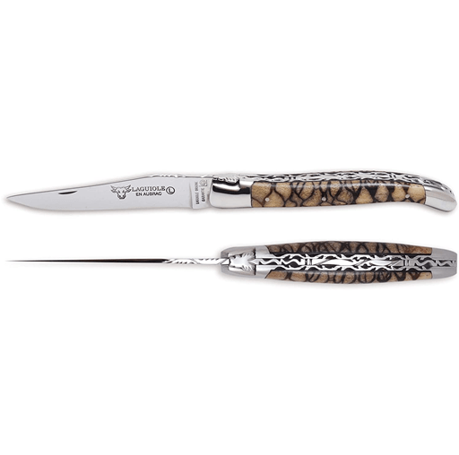 Laguiole en Aubrac Handcrafted Luxury Double Plated Multipurpose Knife with Striped Coral Tigre Handle,  4.75-inches - LaguioleEnAubracShop