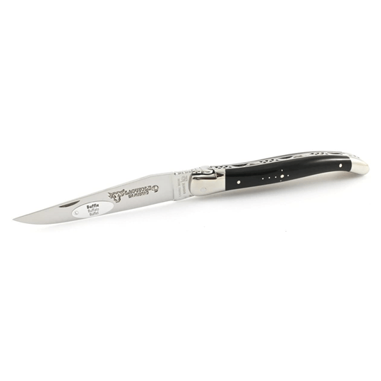 Laguiole en Aubrac Handcrafted Plated Multipurpose Knife, Buffalo Horn Handle, 4.75 inches - LaguioleEnAubracShop