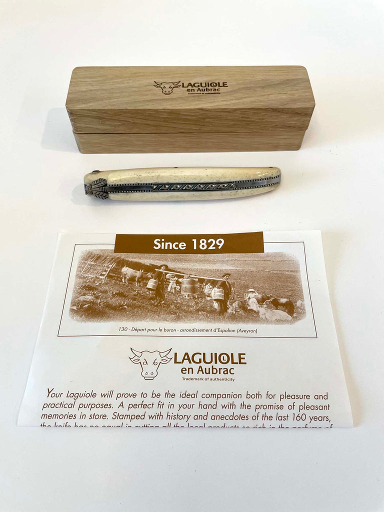 Laguiole en Aubrac Handcrafted Double Plated Multipurpose Knife, Full Bone Handle, 4-inches - LaguioleEnAubracShop