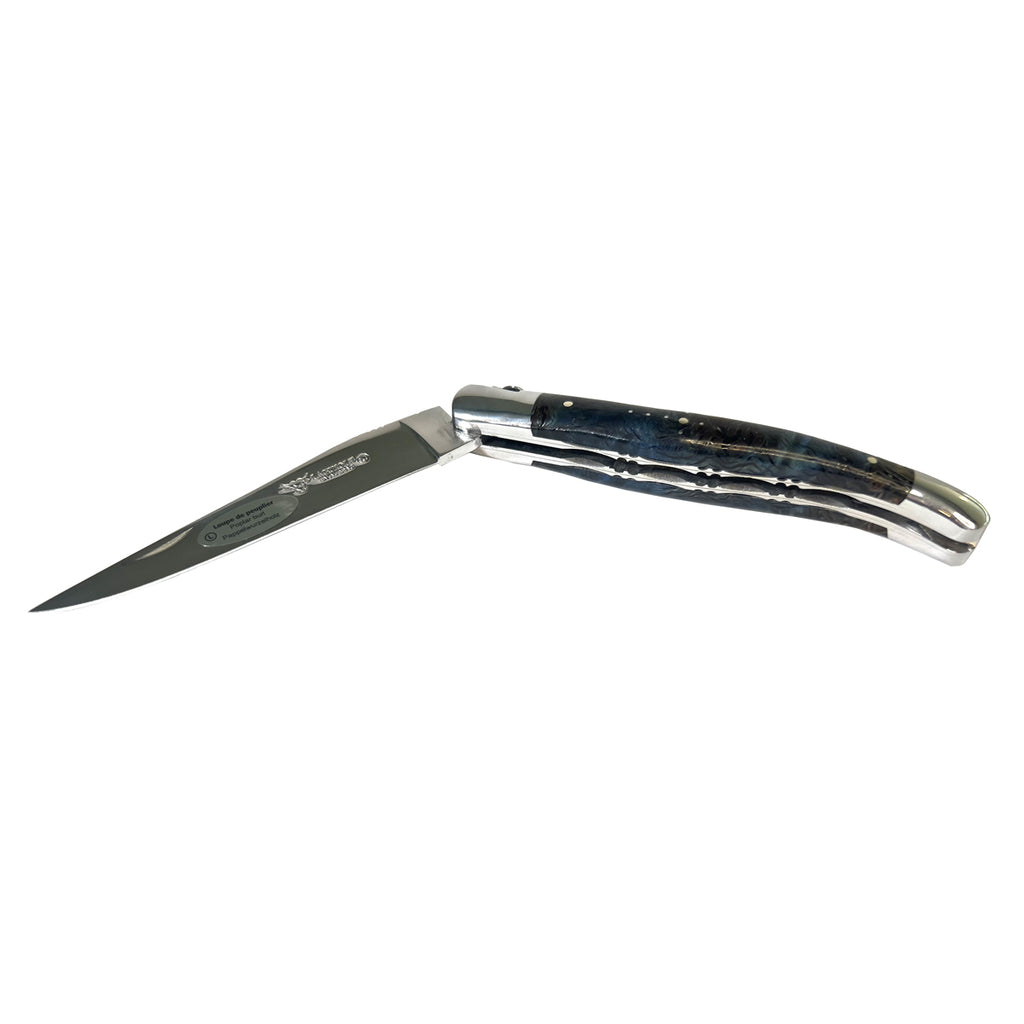 Laguiole en Aubrac Handcrafted Luxury Double Plated Multipurpose Knife With Stabilized Blue Poplar Burl Handle,  4.75-Inches - LaguioleEnAubracShop