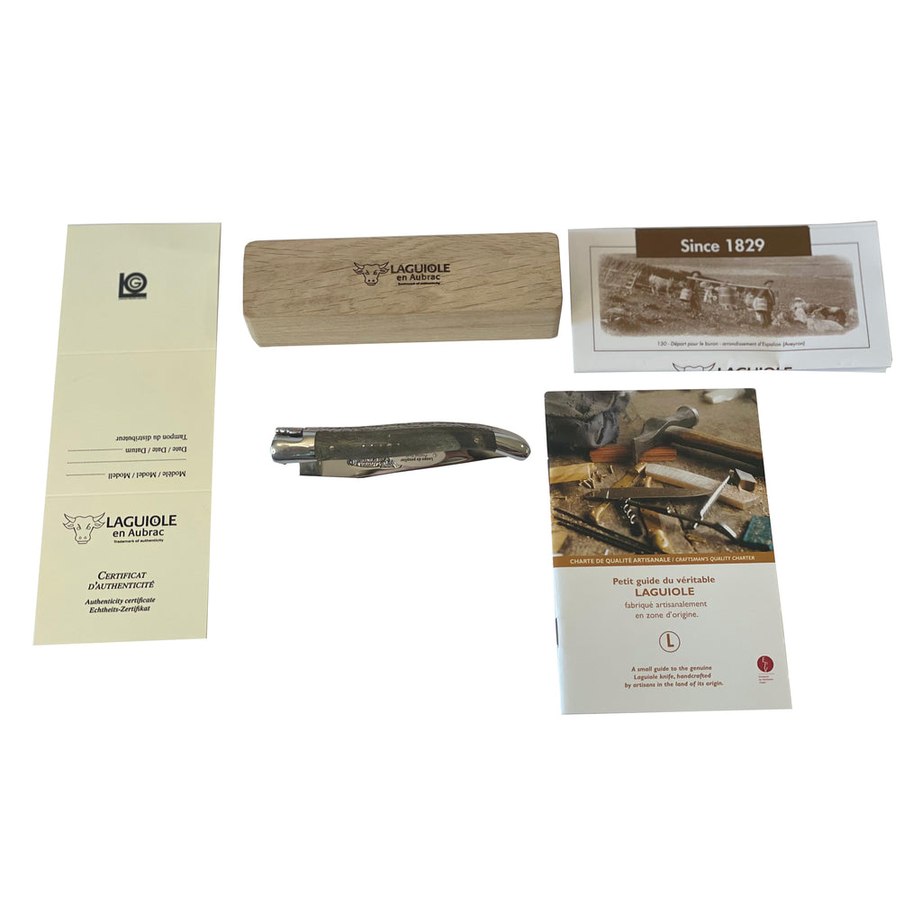 Laguiole en Aubrac Handcrafted Double Plated Multipurpose Knife Stainless Steel Bolsters, Blackened Poplar Wood Handle, 4.75 inches - LaguioleEnAubracShop