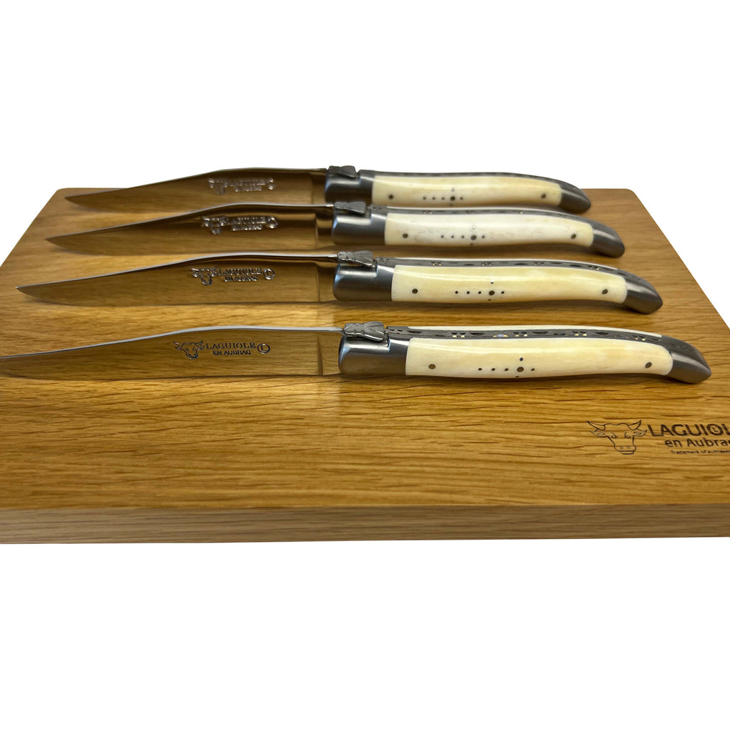 Laguiole en Aubrac Handcrafted Plated 4-Piece Steak Knife Set with Bone Handles - LaguioleEnAubracShop