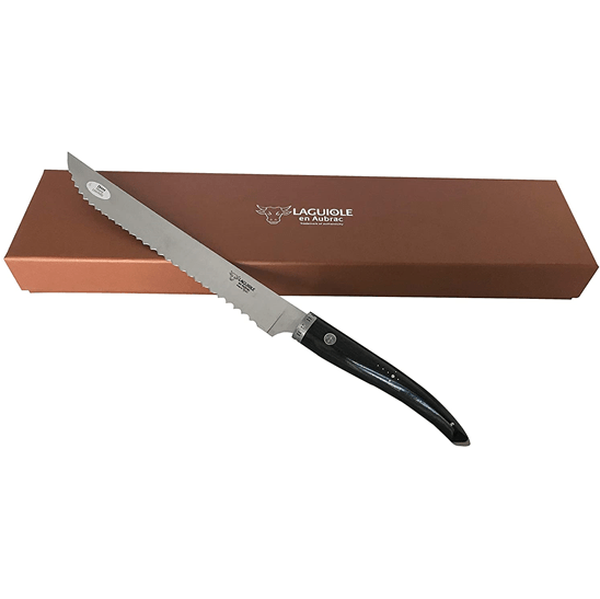 Laguiole en Aubrac Stainless Fully Forged Steel Bread Serrated Knife with Ebony Wood Handle, 9-in - LaguioleEnAubracShop