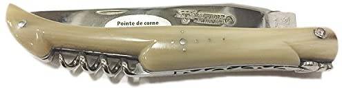 Laguiole en Aubrac Handcrafted Plated Multipurpose Knife, Full Solid Horn Handle with Corkscrew, 4.75 inches - LaguioleEnAubracShop