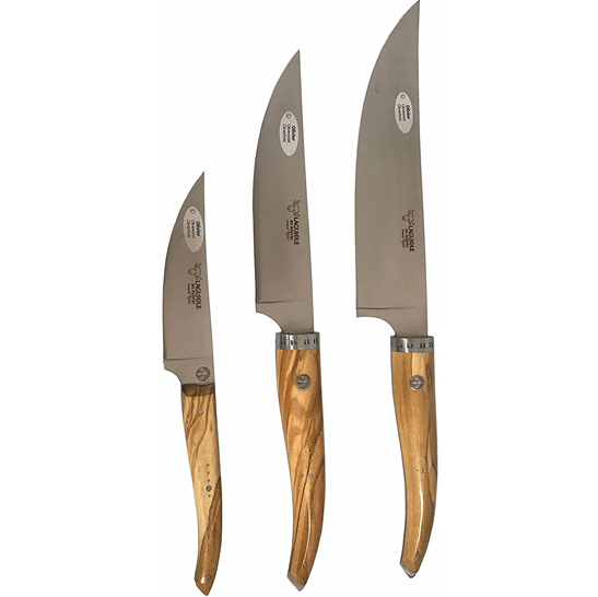 Laguiole en Aubrac Handcrafted 3-Piece Kitchen Knife Set with Olivewood Handle - LaguioleEnAubracShop