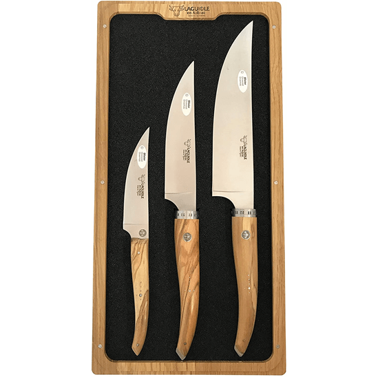 Laguiole en Aubrac Handcrafted 3-Piece Kitchen Knife Set with Olivewood Handle - LaguioleEnAubracShop
