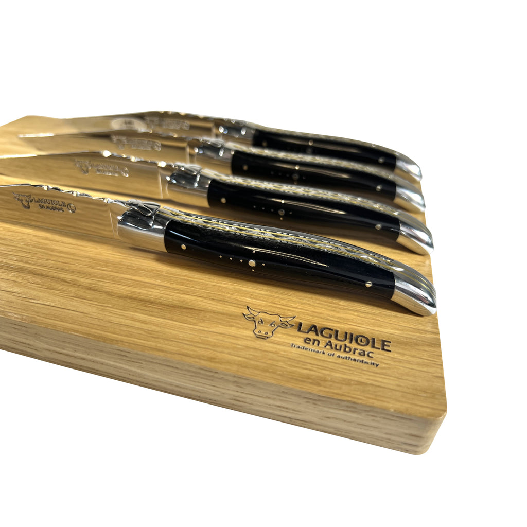 Laguiole en Aubrac Luxury Handcrafted Stainless Steel & Brass Double Plated 4-Piece Steak Knife Set with Buffalo Horn Handles - LaguioleEnAubracShop